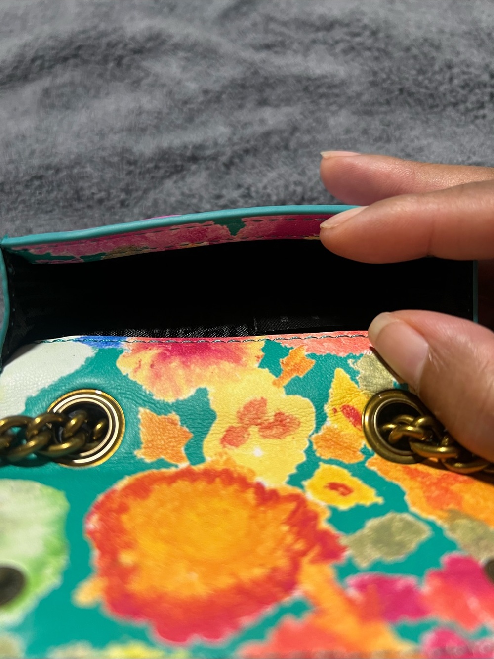 Kurt Geiger Turquoise Floral Chain Crossbody